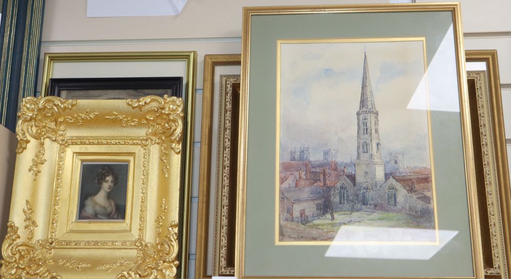 A group of assorted paintings and prints including Lesley Badam watercolour of Gravesend, 26 x 37cm and Sydney Yates Johnson,